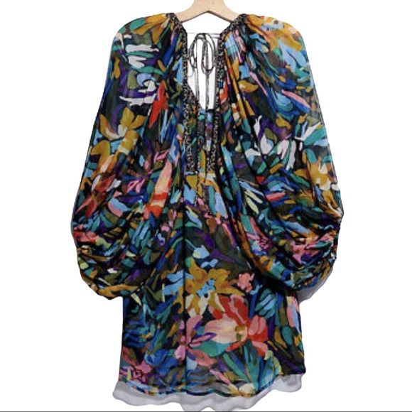 Jen's Pirate Booty x Free People Orissa M Black Blue Abstract Chiffon Mini Dress - Picture 5 of 11